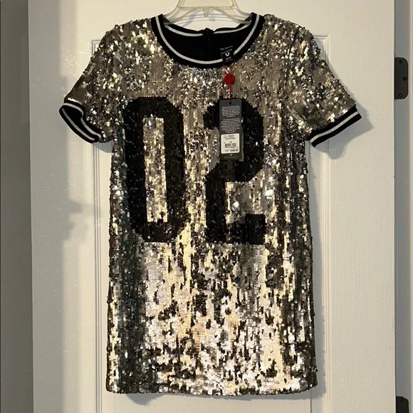 True Religion Silver Sequin Dress with Black Detail - Picture 7 of 11
